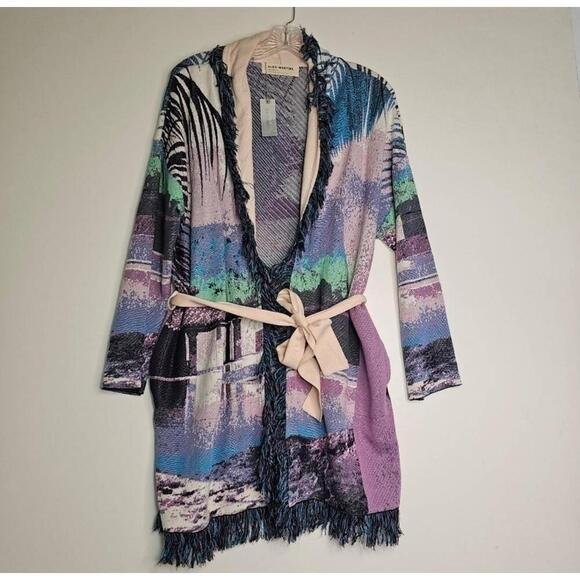 NWT Anthropologie Sunset Fringe Belted Cardigan Blanket Jacket MP - Picture 2 of 11
